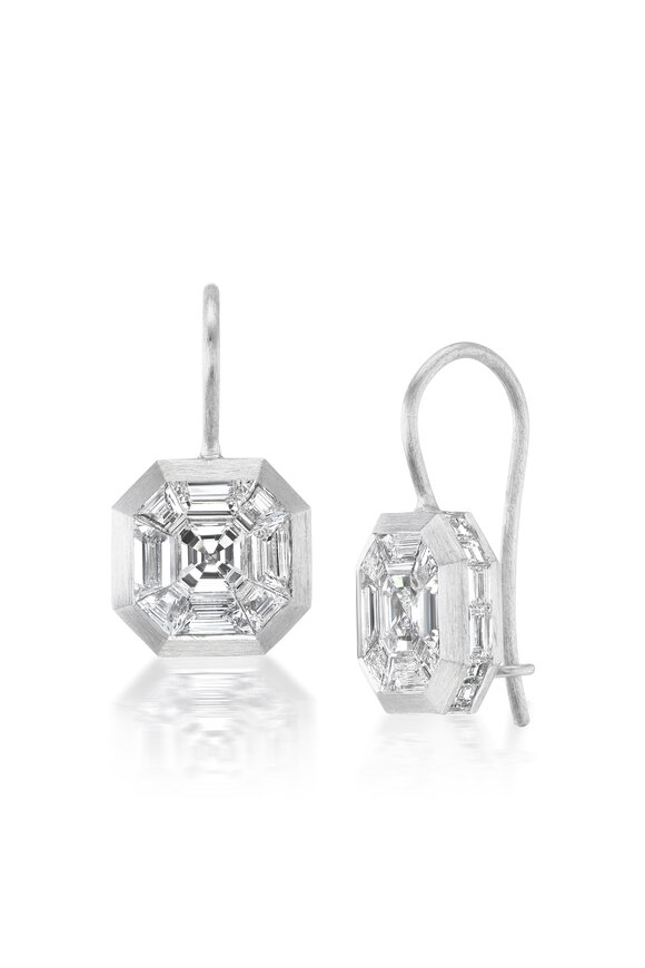 Nam Cho 18k White Gold Diamond Asscher Mosaic Earring