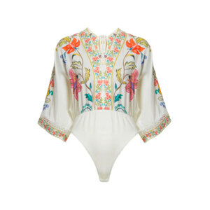 【Farm Rio】 Seashellレースコットンシャツ FARM Rio Seashell Embroidered Eyelet Cotton Button-Up Shirt