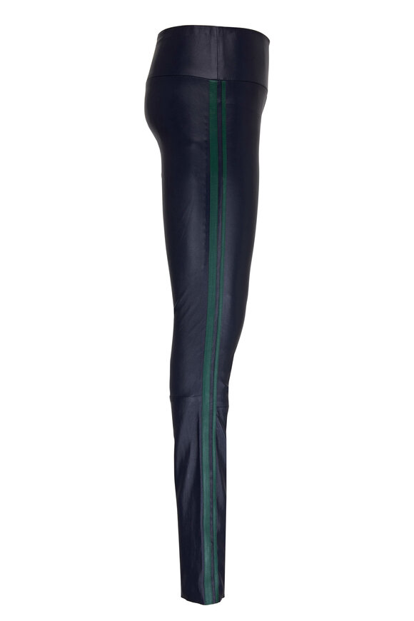 SPRWMN - Midnight & Green Striped Ankle Leather Legging