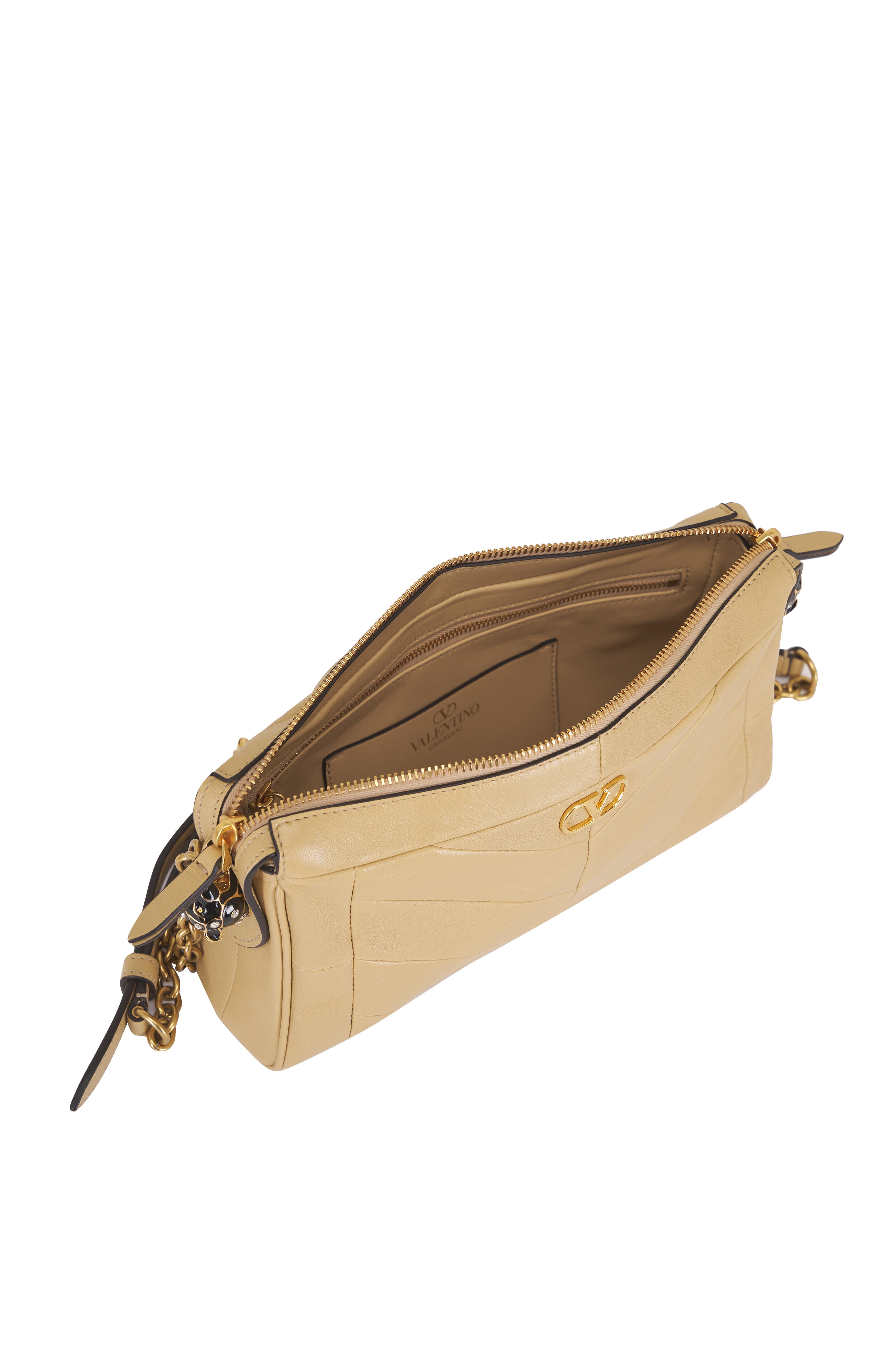 Valentino Garavani - Small Panthea Gold Beige Leather Crossbody Bag