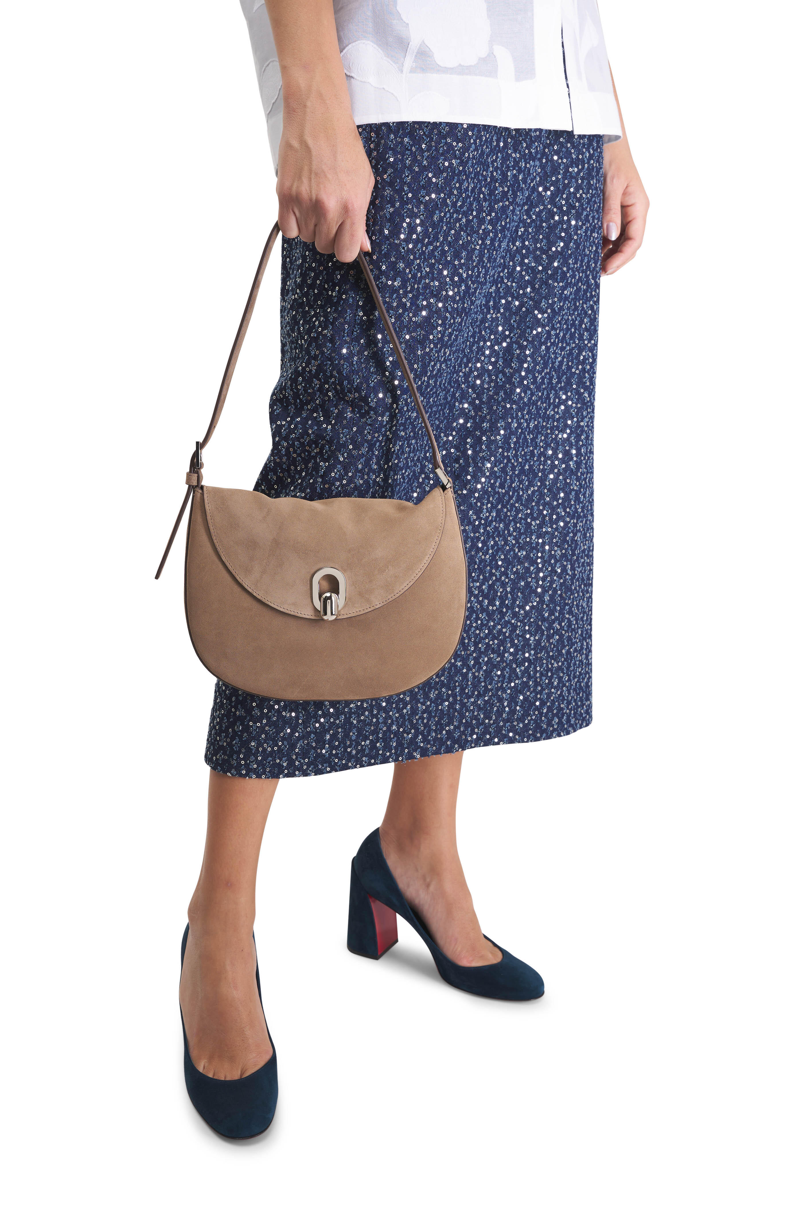 Savette - Small Tondo Taupe Suede Hobo Bag