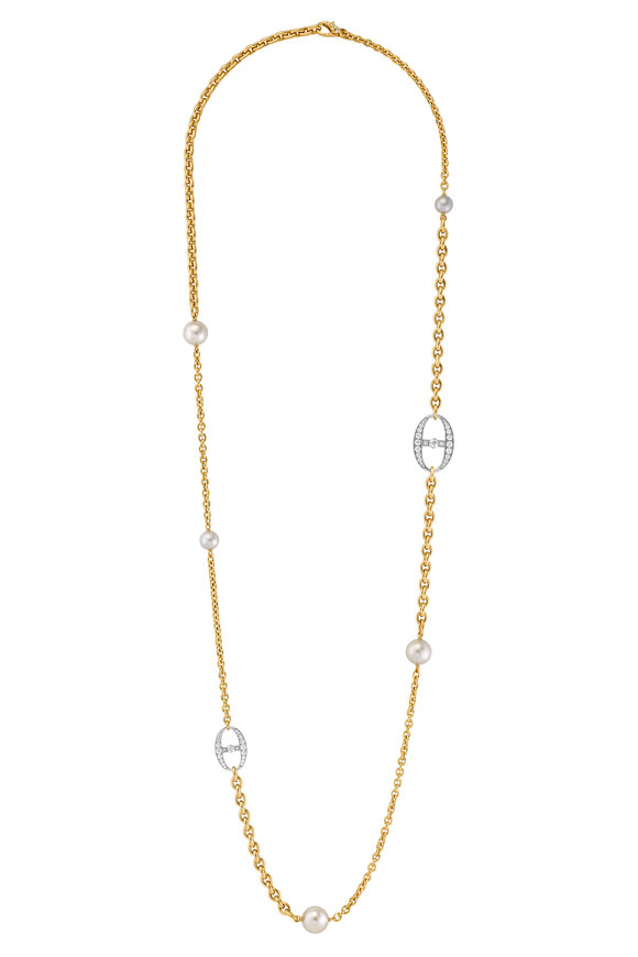 Mariani 18k Yellow Gold Marina Pearl & Diamond Necklace
