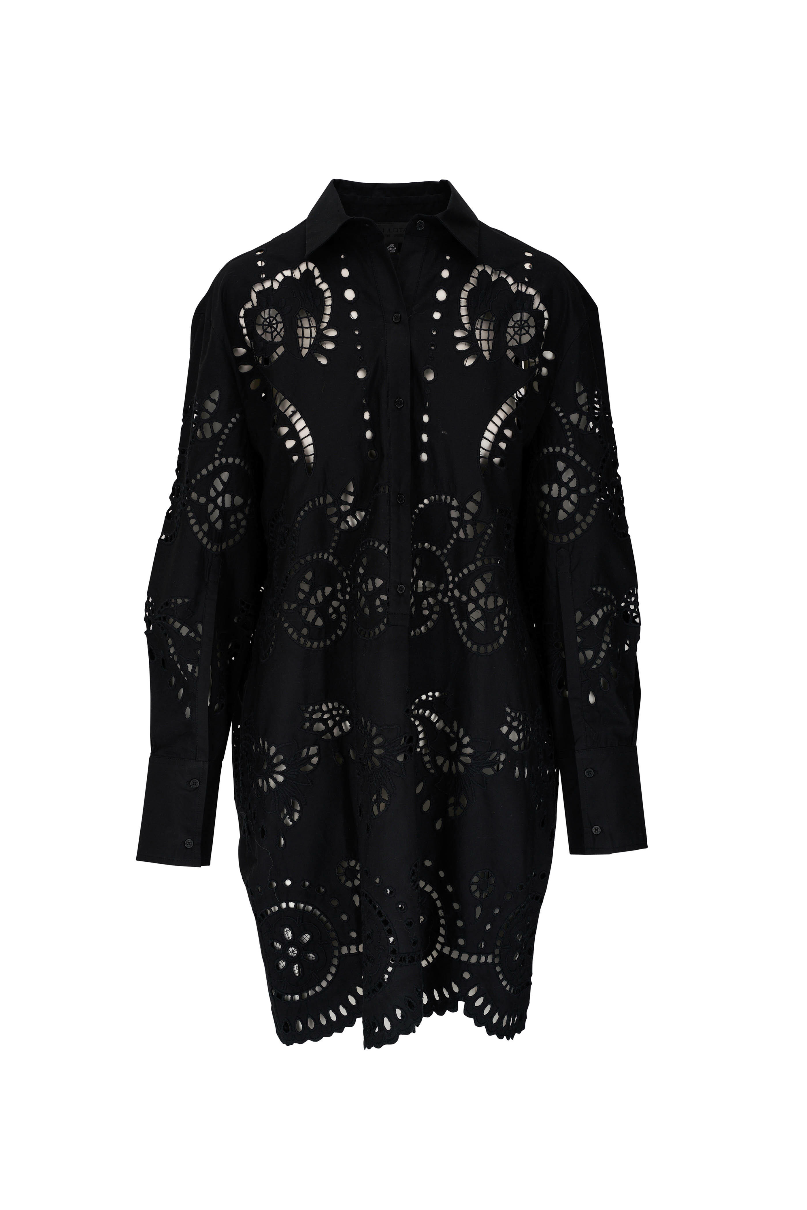 Nili Lotan - Mathilde Black Embroidered Poplin Dress