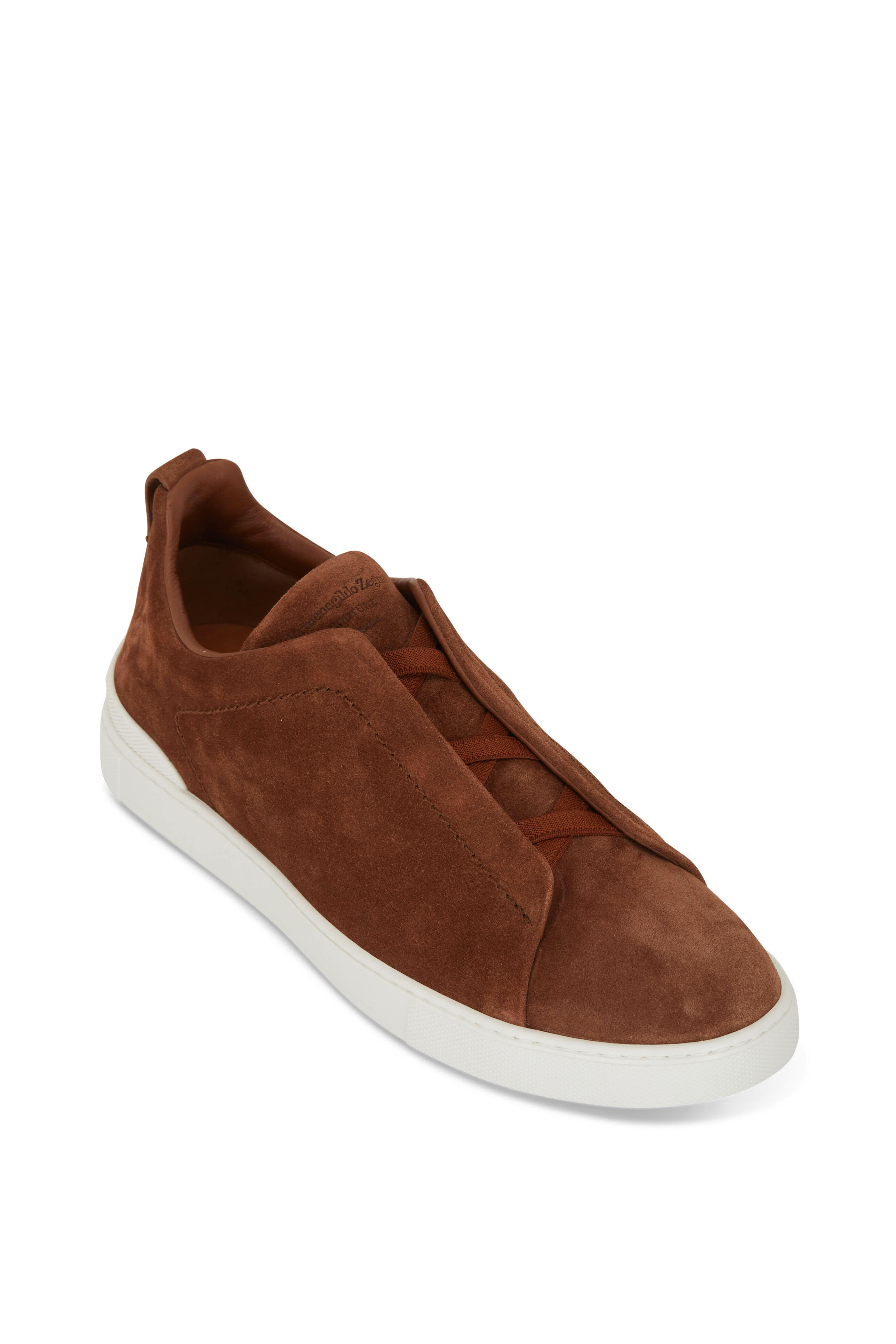 Zegna - Triple Stitch Rust Suede Sneaker | Mitchell Stores