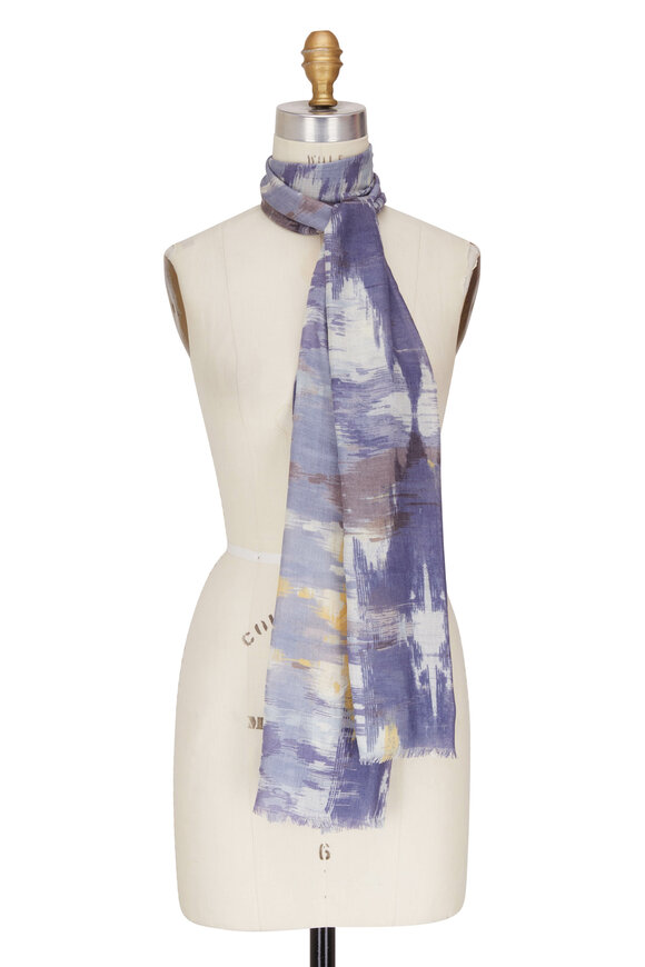 Kinross - Indigo Multi Natural Ikat Print Scarf