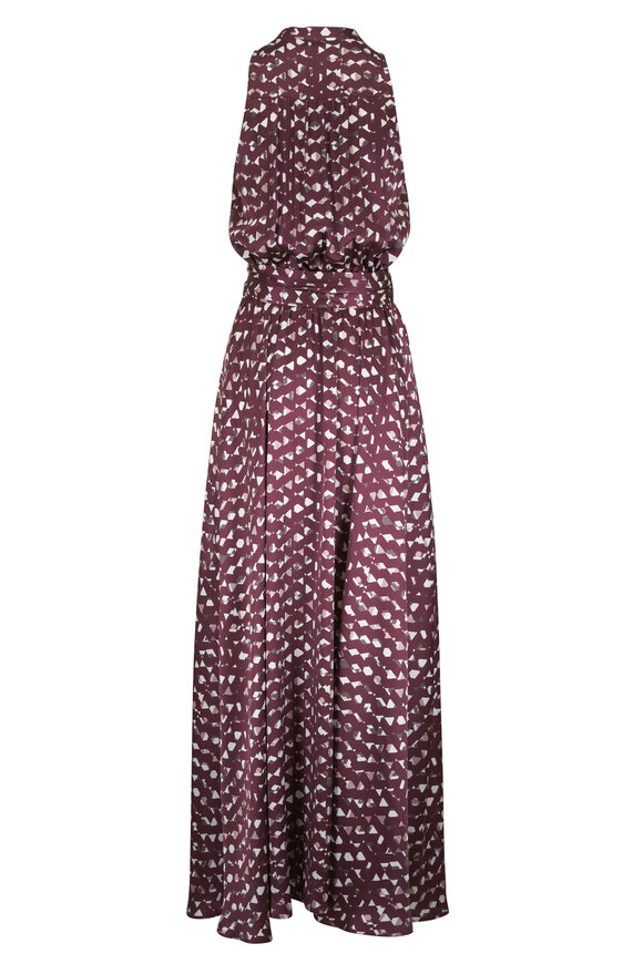Kiton Graphic Print Plum Silk Sleeveless Maxi Dress - view 2