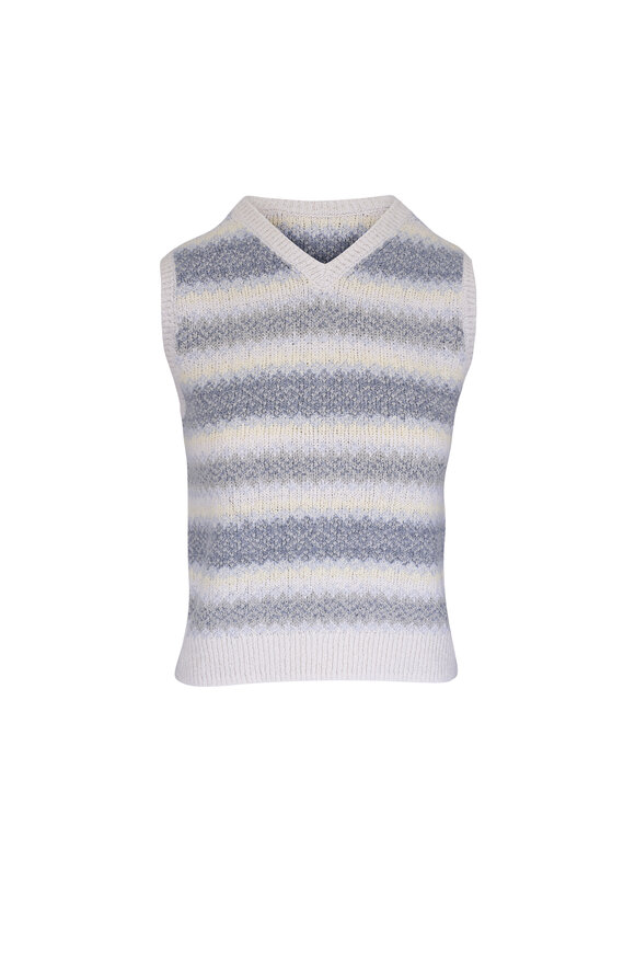 Vince Summer Fairisle Pale Blue & White Stripe Vest