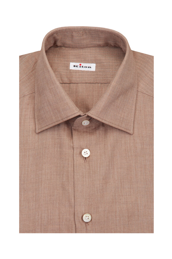 Kiton Camel Cotton Dress Shirt - view 1