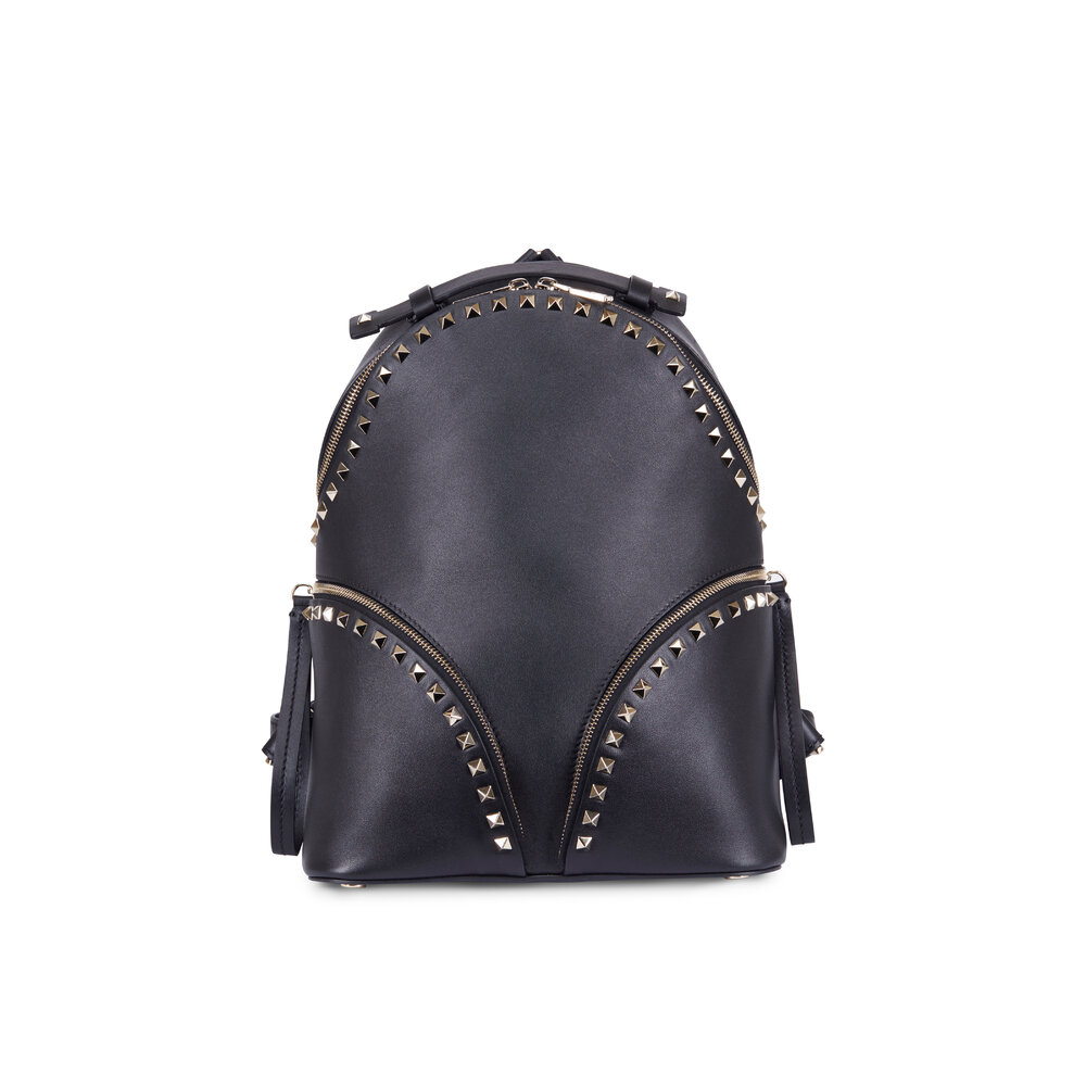 Valentino Garavani - Rockstud Black Smooth Leather Backpack
