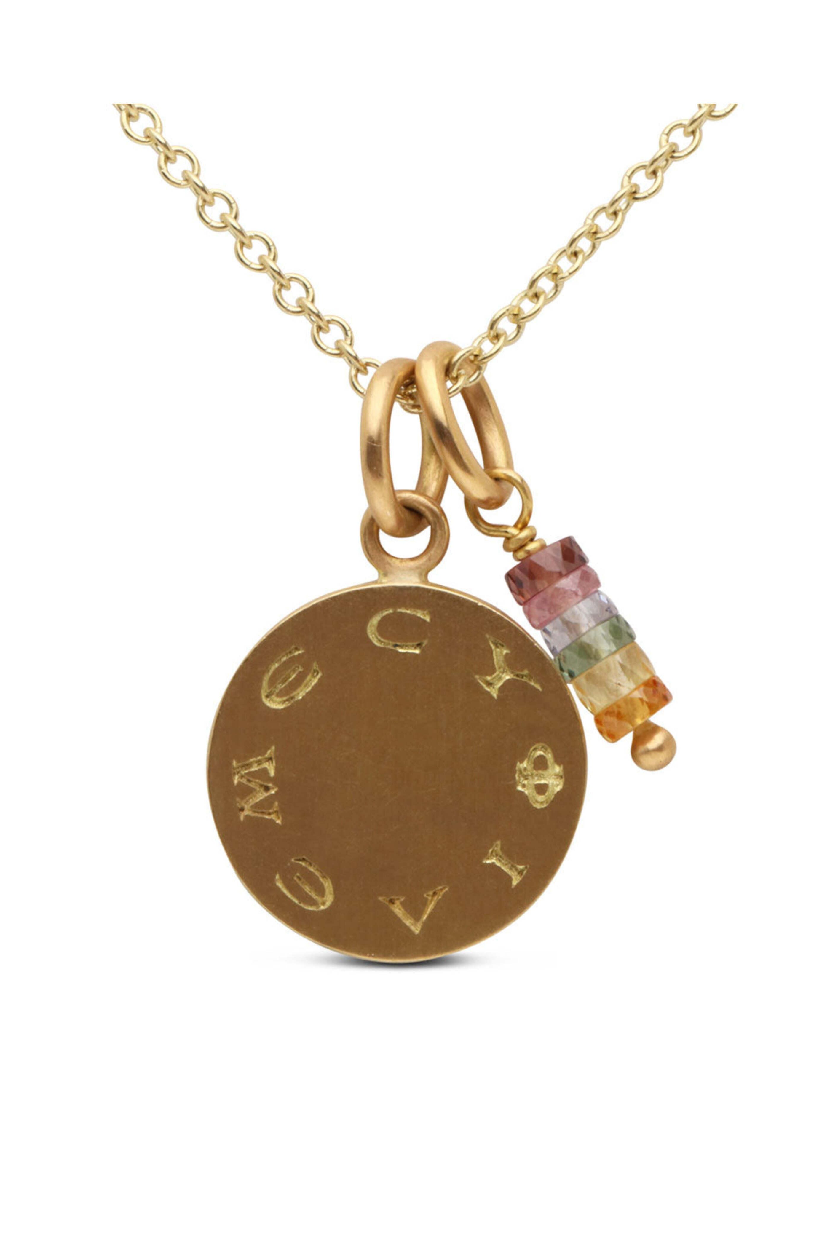 Caroline Ellen - Sapphire Engraved Love Me Disk Pendant