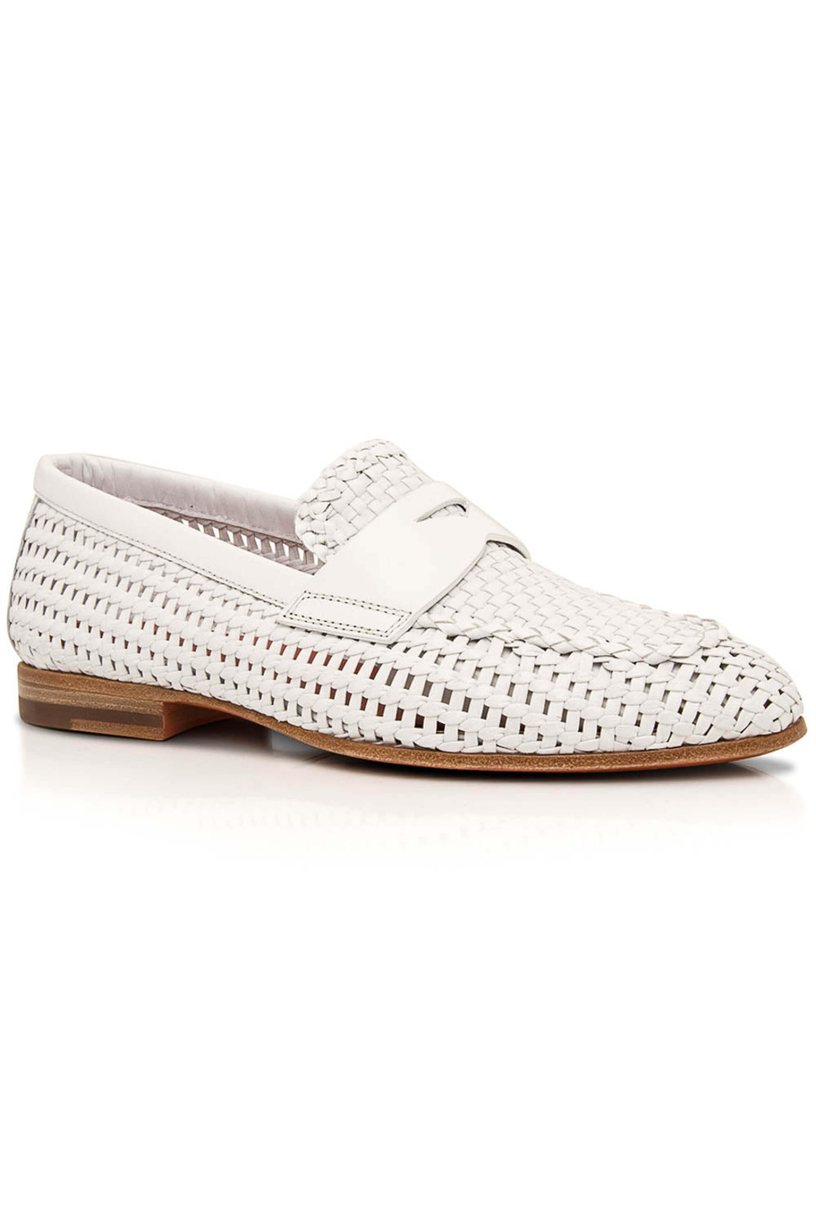 Santoni - Nicole Woven Leather Loafer in White