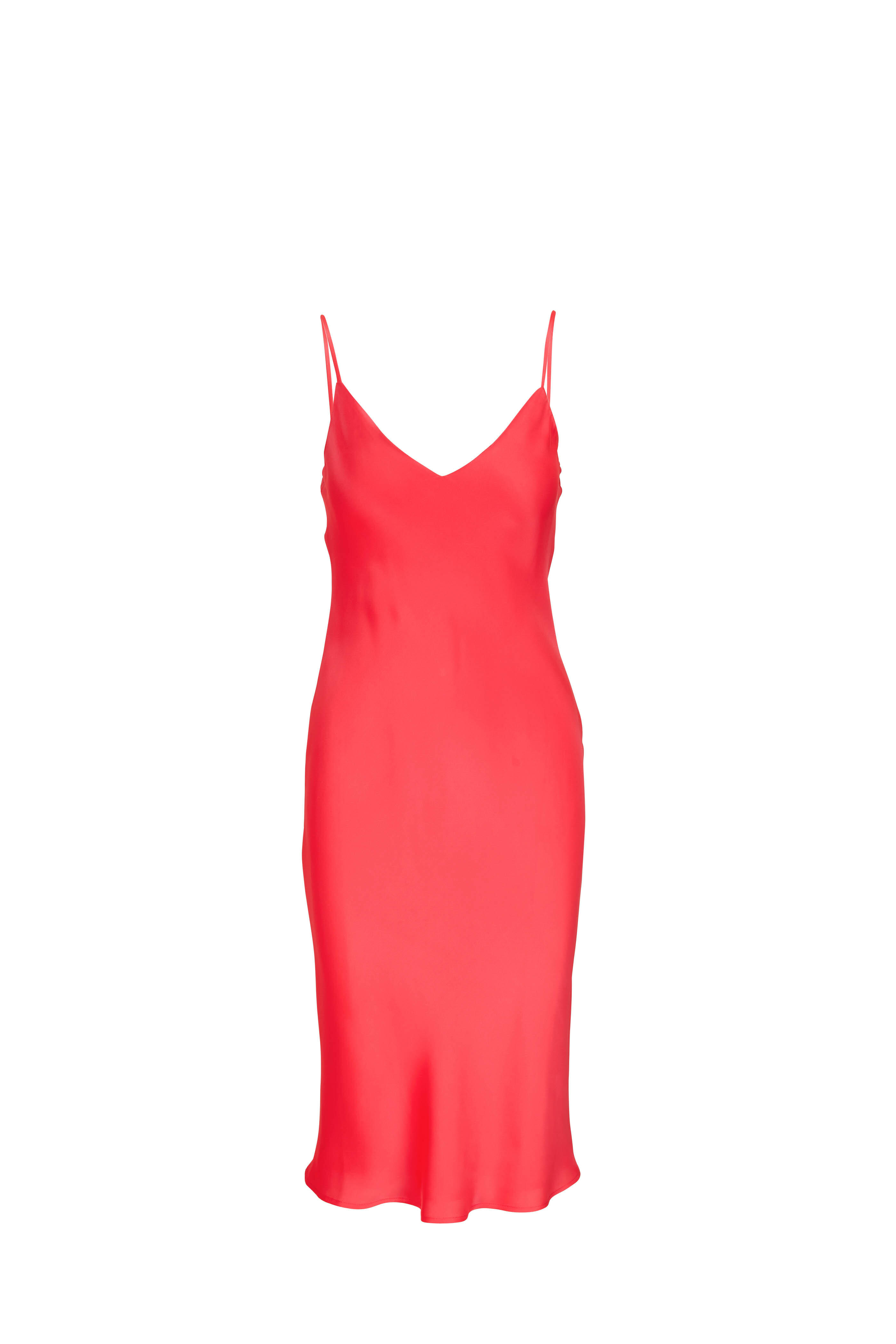 L'Agence - Jodie V-Neck Hot Pink Slip Midi Dress