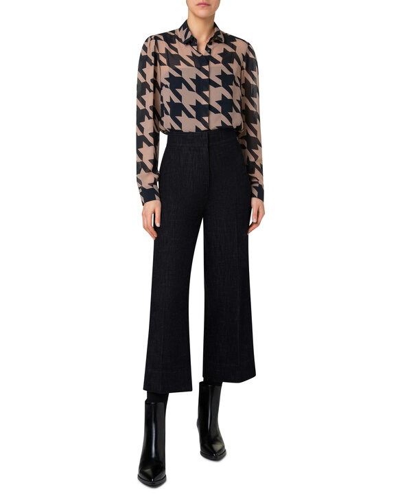 Akris Punto - Black & Caramel Houndstooth Print Blouse