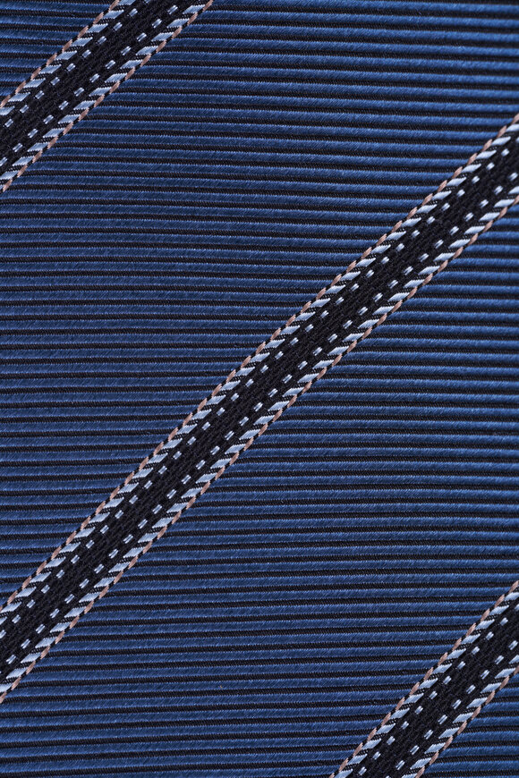 Canali Medium Blue Stripe Silk Necktie - view 2