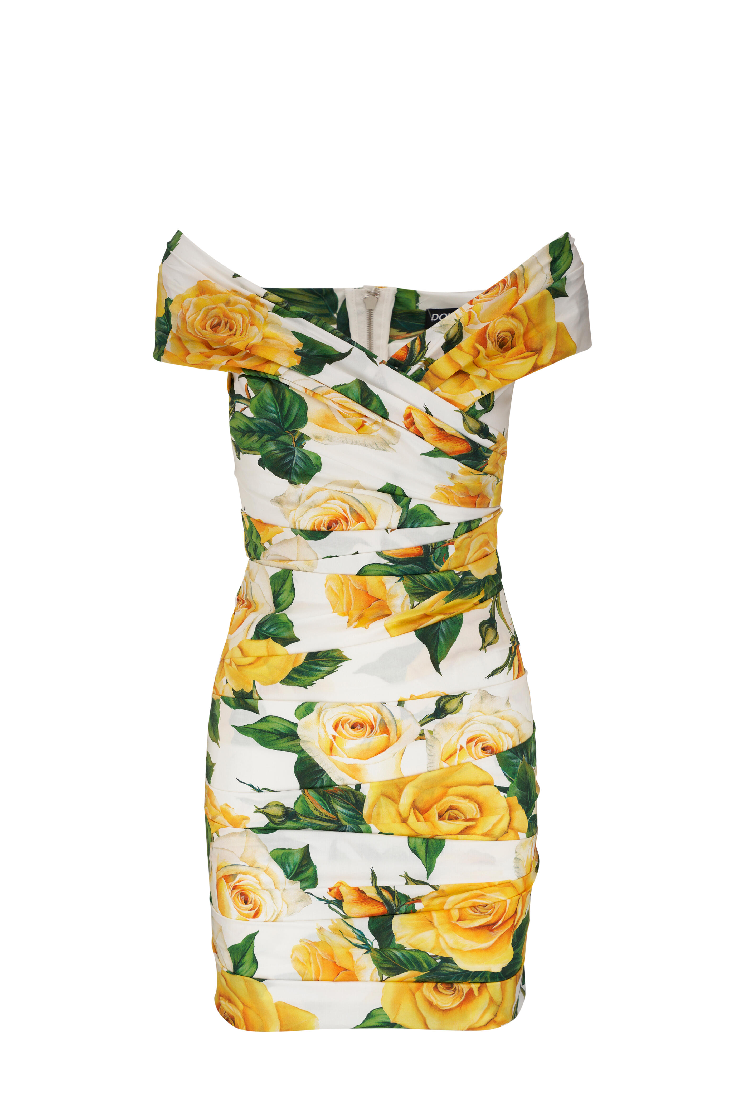 Dolce & Gabbana ローズ コットン ミニ ドレス イエロー Dolce & Gabbana - Yellow Rose Print Stretch Cotton Mini Dress