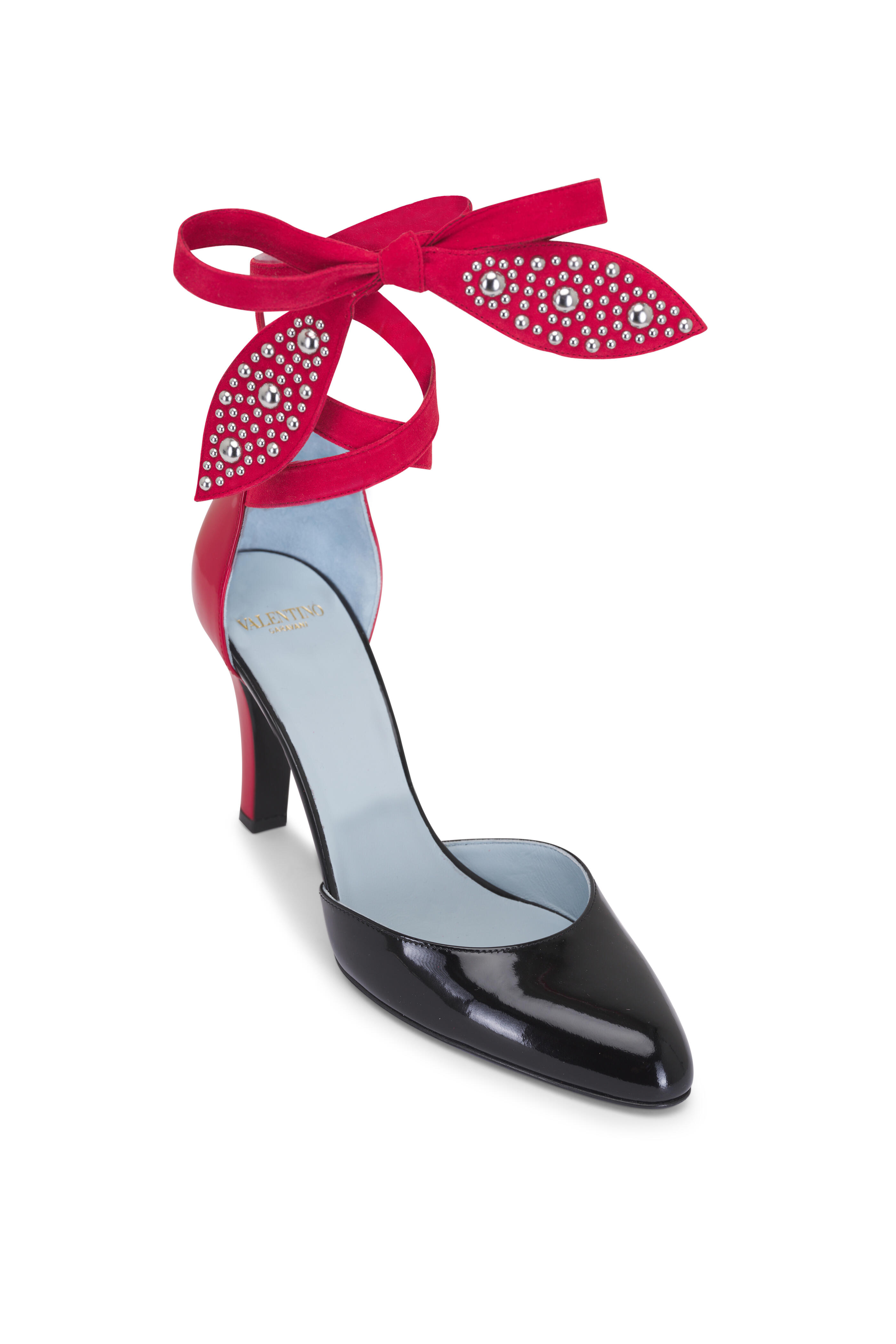 Valentino Garavani - Foliefoliage Black & Red Ankle Wrap Pump, 85mm