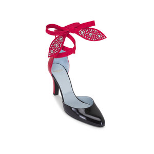 Valentino Garavani - Foliefoliage Black & Red Ankle Wrap Pump, 85mm