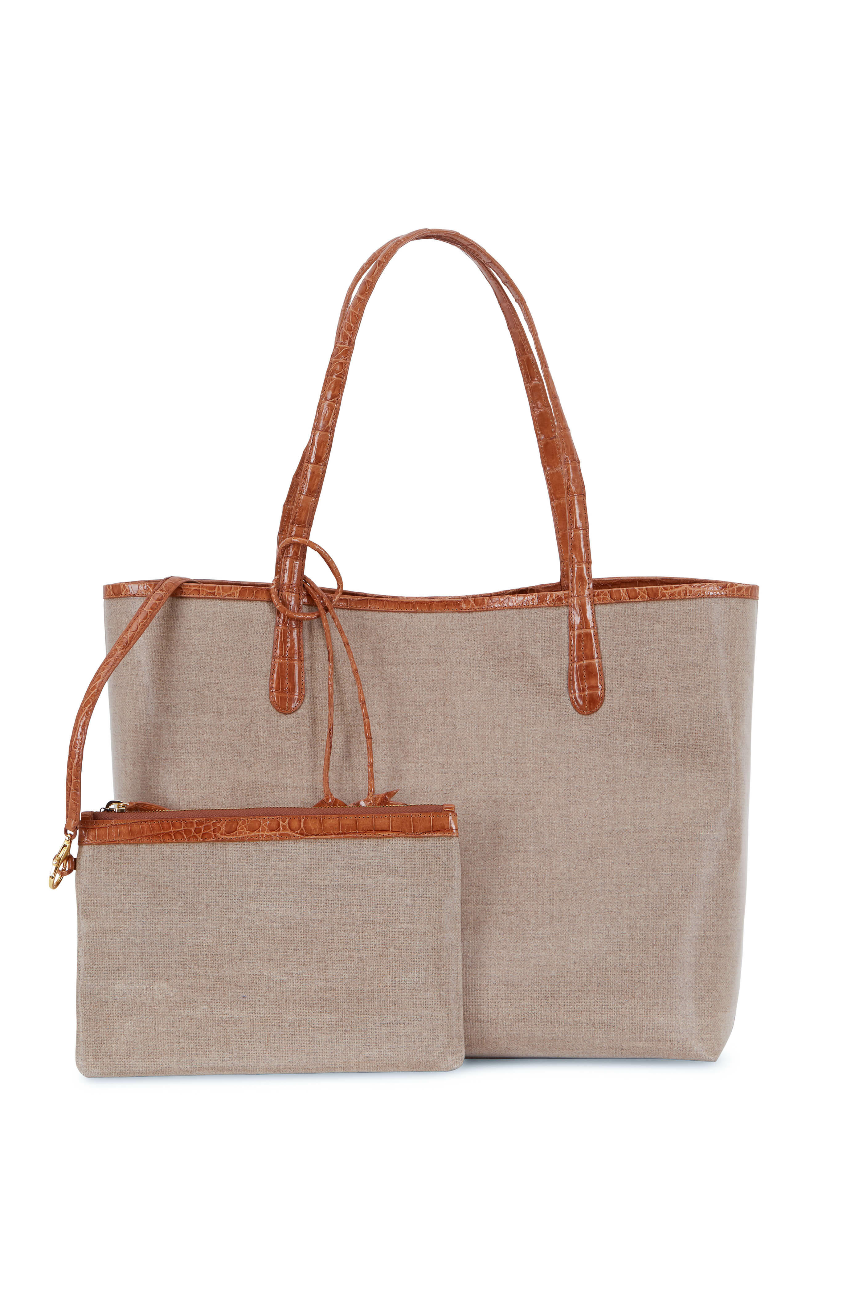 Nancy Gonzalez - Erica Cognac Coated Linen & Crocodile Tote