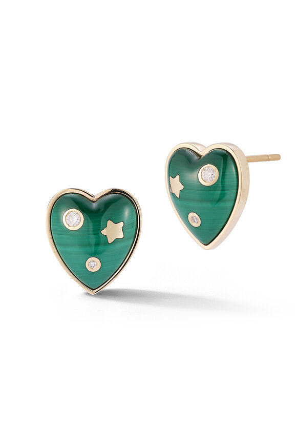 Storrow 14k Gold Malachite Anne Diamond Heart Stud Earring - view 1
