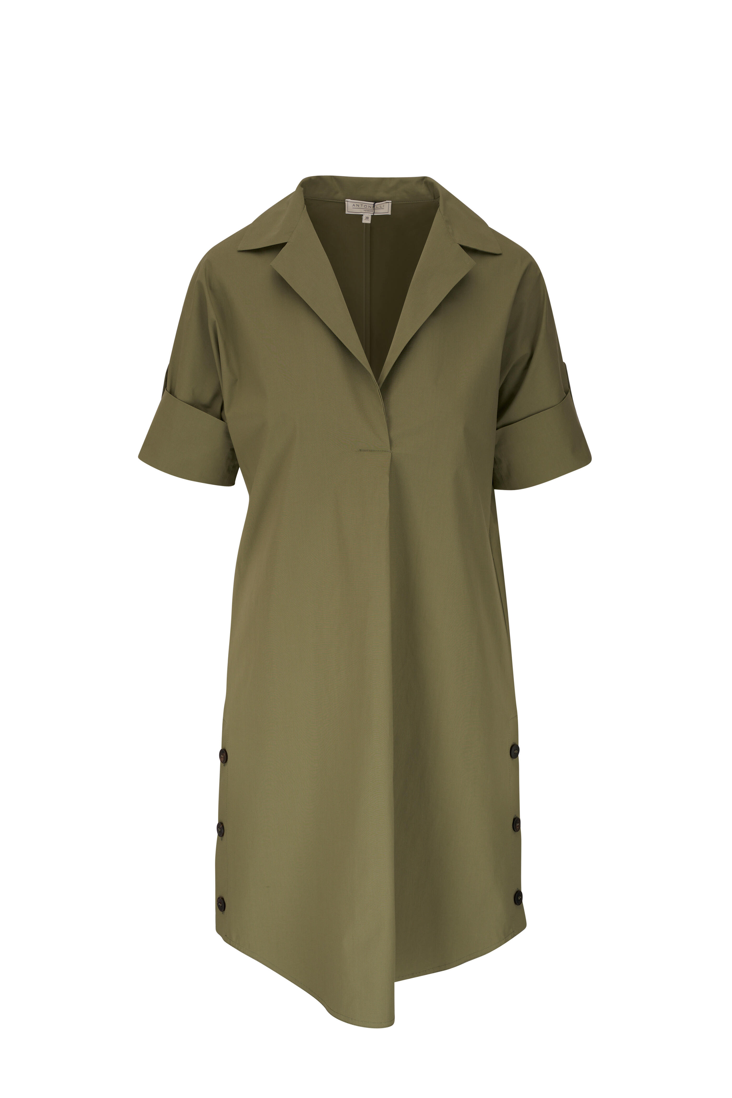 olive green shirt dress Olive Green Mid-Length Linen Shirt Dress