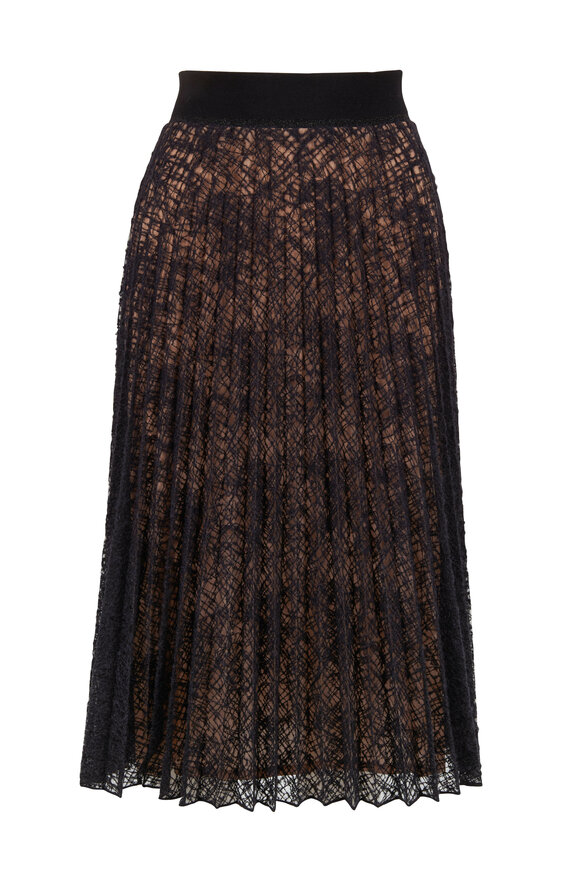 D.Exterior - Black & Nude Spider Web Embroidered Plissé Skirt