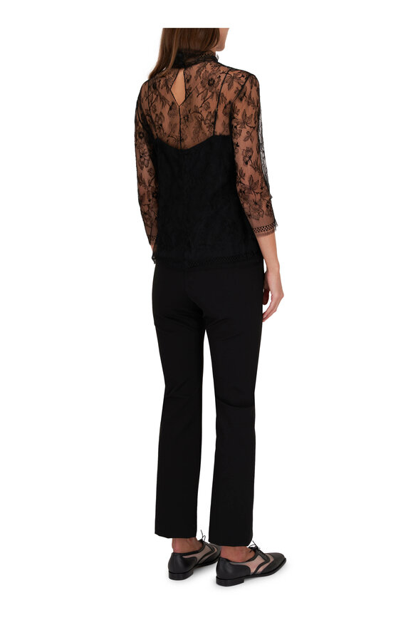 Adam Lippes - Samira Black Chantilly Lace Turtleneck Top 