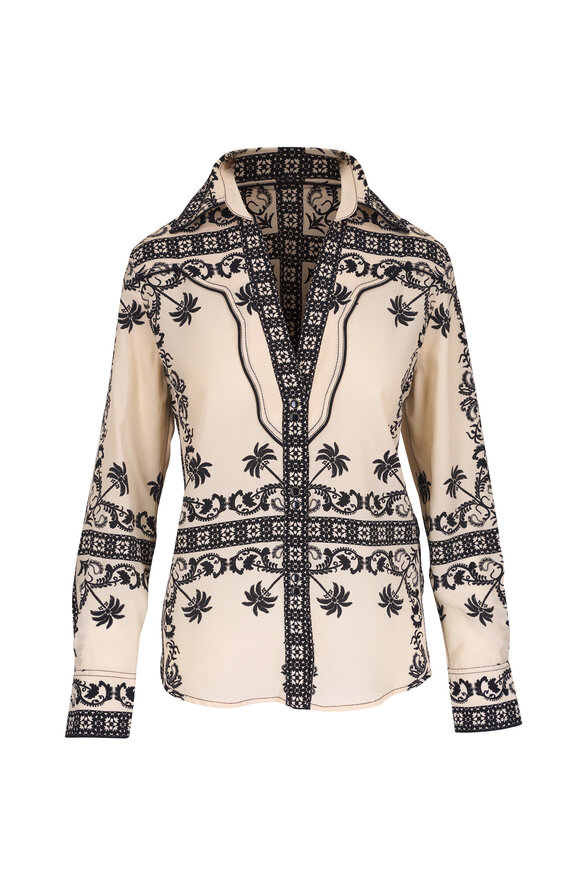 Johanna Ortiz - Sonriente Black & Ecru Print Silk Blouse