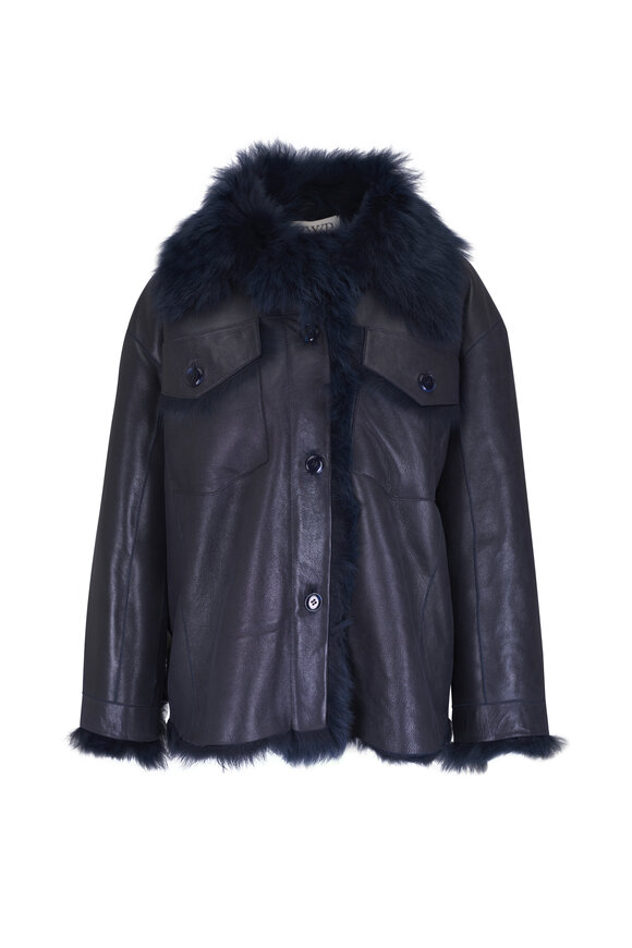 TWP Aspen Navy Blue Reversible Shearling Coat