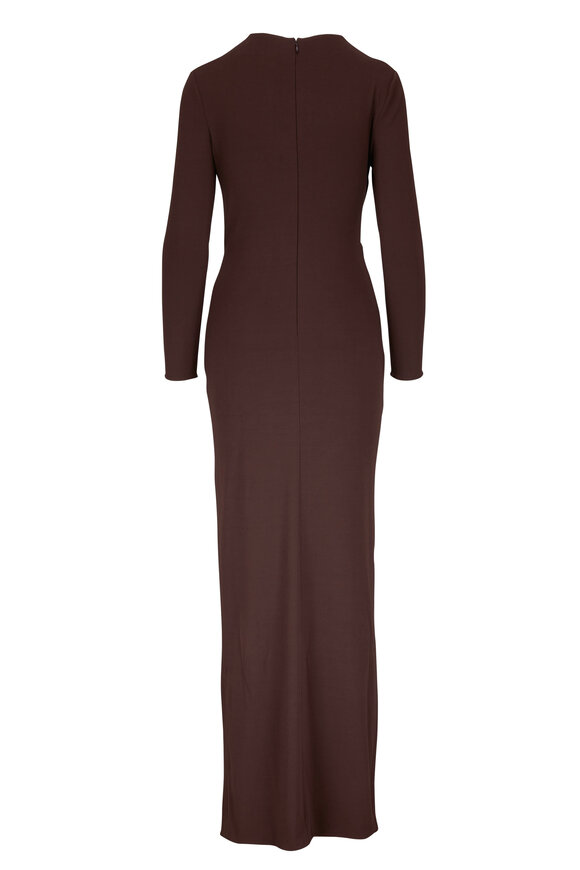 Michael Kors Collection - Ruched Solid Chocolate Long Sleeve Gown