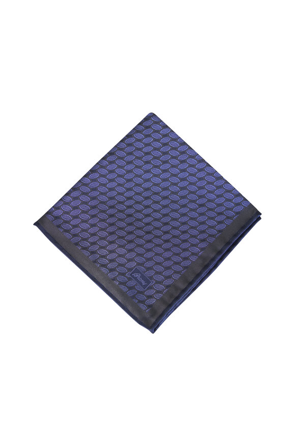 Brioni Navy Micro Motif Silk Pocket Square - view 1