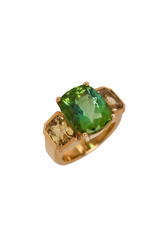 Frank Ancona Green Tourmaline & Yellow Sapphire Ring