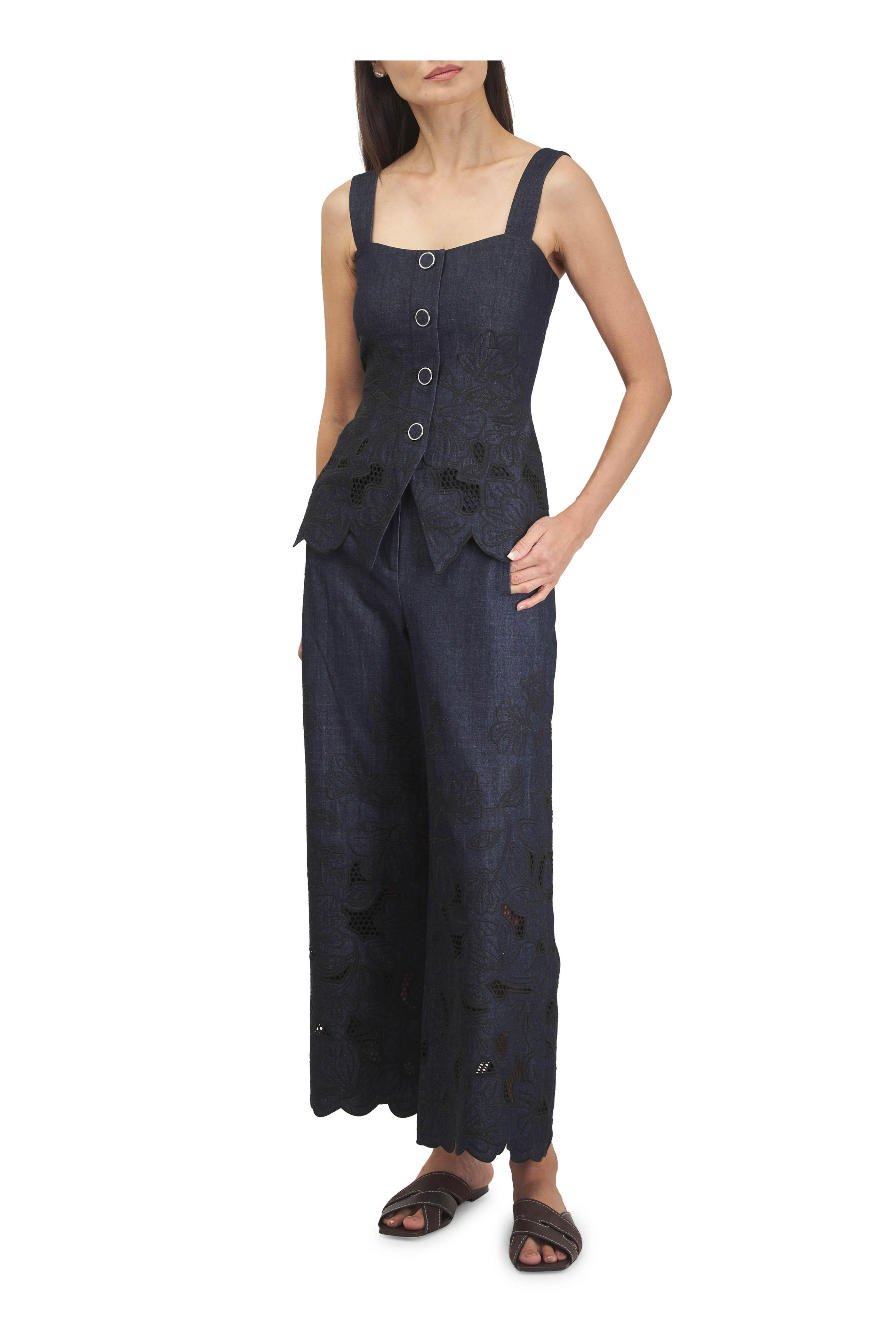 Veronica Beard - Mirielle Eyelet Indigo Rinse Chambray Tank