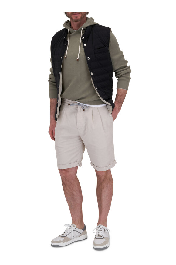 Brunello Cucinelli - Chalk Drawstring Linen & Cotton Shorts