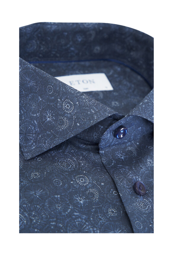 Eton - Navy Floral Cotton Dress Shirt