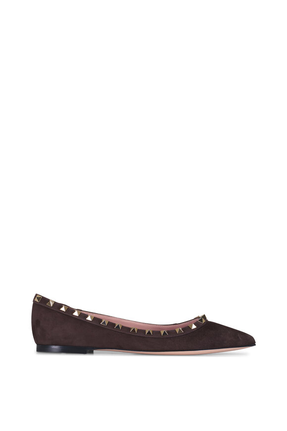 Valentino Garavani Havana Brown Suede Rockstud Ballet Flat - view 2