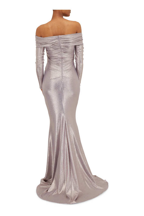 Talbot Runhof - Mirrorball Stretch Off-the-Shoulder Draped Gown