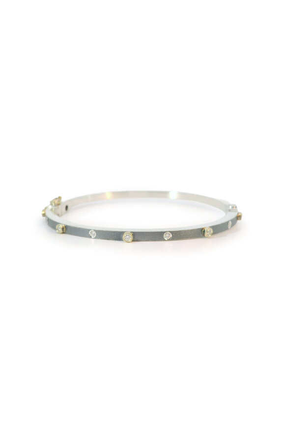 Rene Escobar Junia Sterling Diamond Gold Bezel Bangle Bracelet