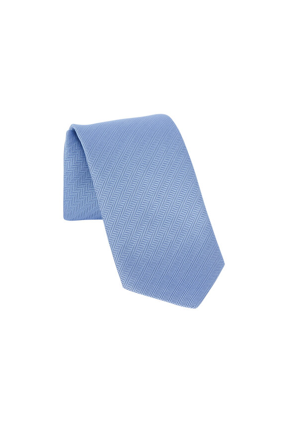 Eton - Light Blue Herringbone Silk Necktie