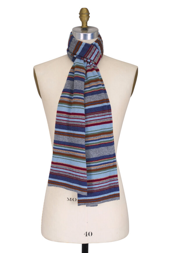 Fedeli Light Blue Striped Scarf