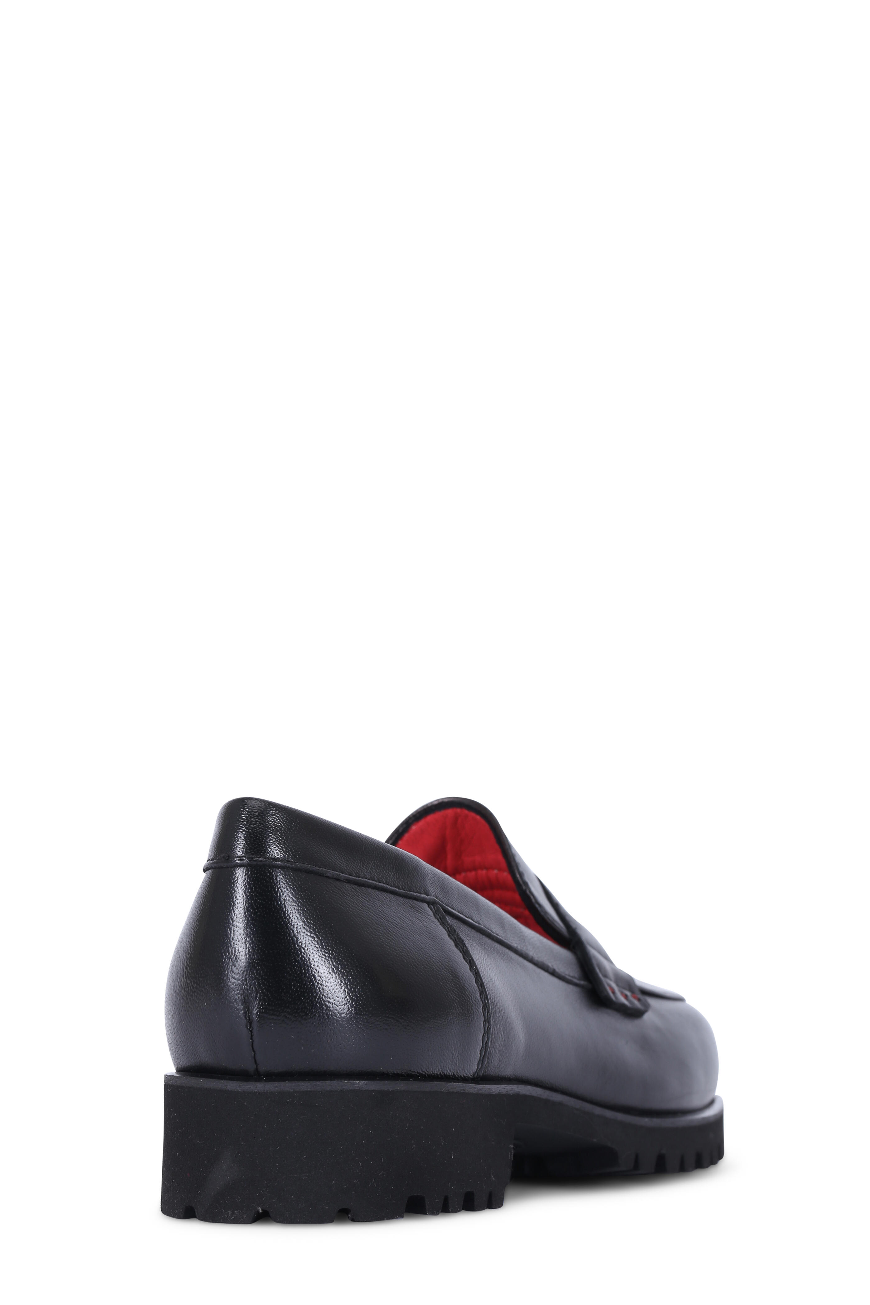 Pas de Rouge - Black Leather Lug Sole Penny Loafer