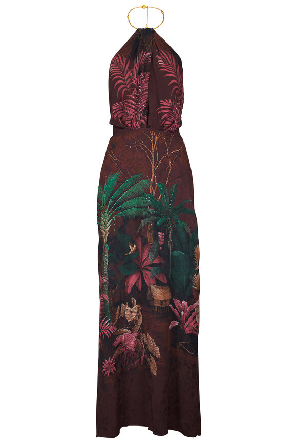 Johanna Ortiz Wild Horizons Brown & Green Print Maxi Dress