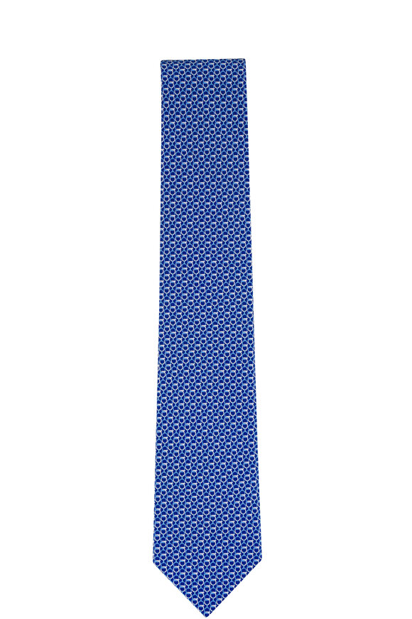 Ferragamo Royal Blue Gancini Print Silk Necktie - view 1