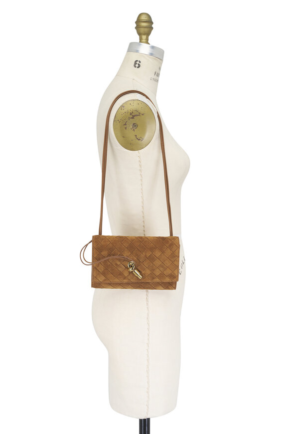 Bottega Veneta Andiamo Dark Caramel Intrecciato Suede Crossbody - view 5