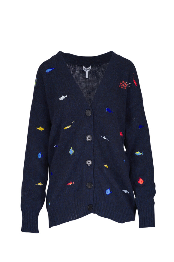 Loewe Fishy Black & Blue Mouliné Wool Cardigan