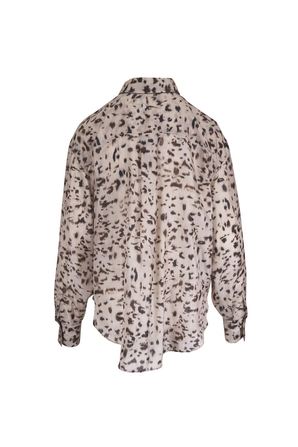 Brunello Cucinelli Ivory Animalier Print Silk Blouse - view 4