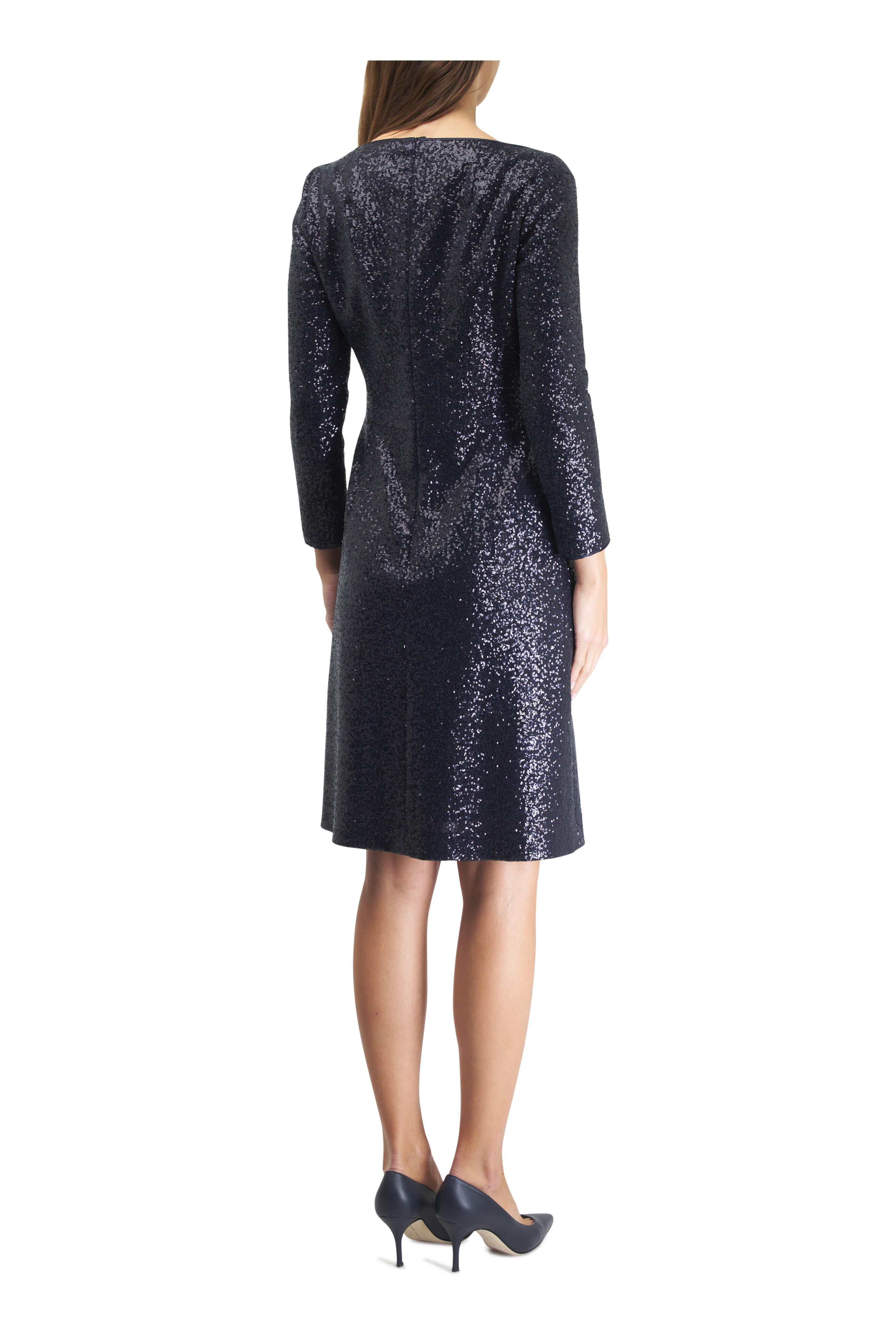 Akris - Boatneck Sequin Navy Long Sleeve Jersey Dress