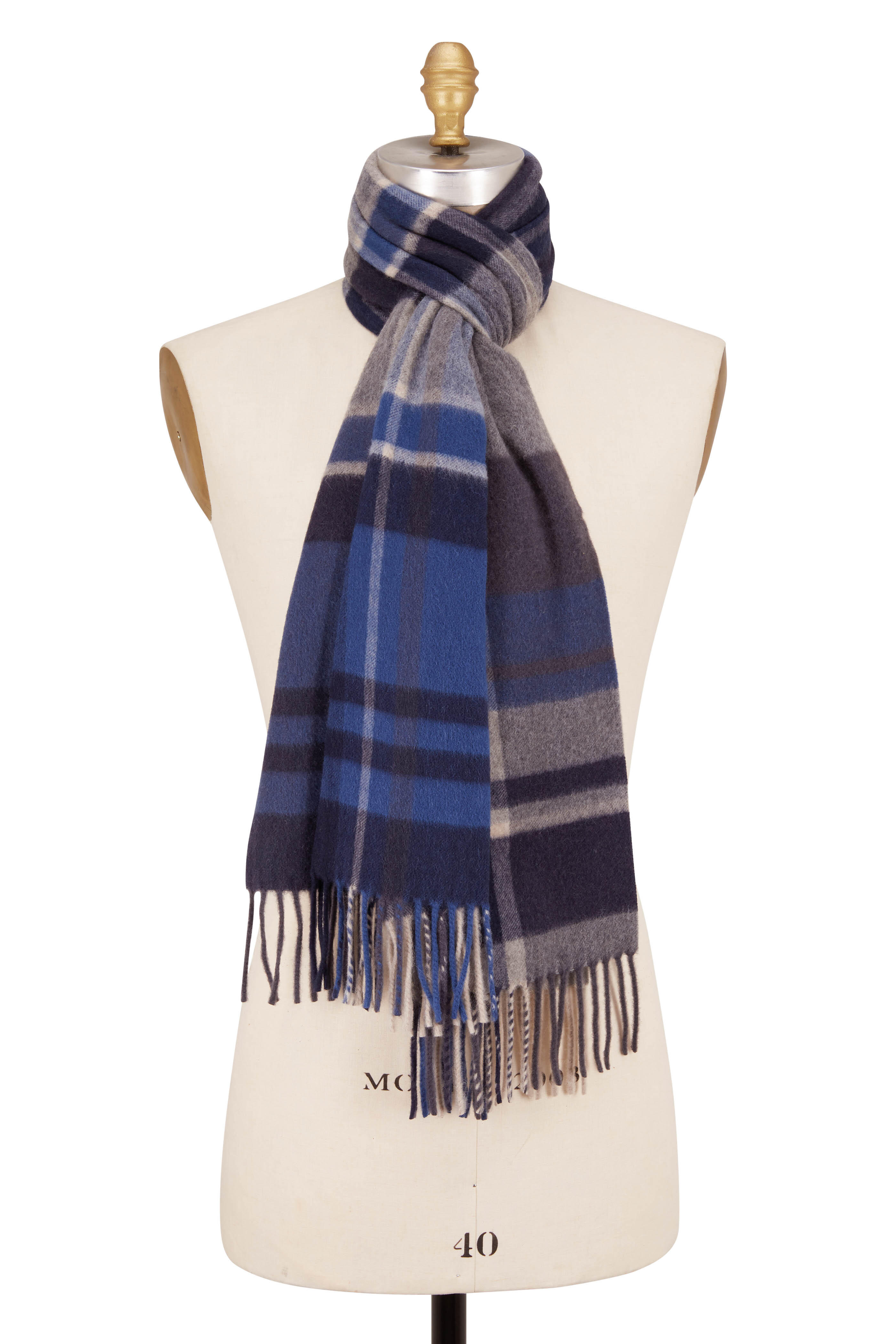 Loro Piana - College Royal Blue Plaid Cashmere Scarf
