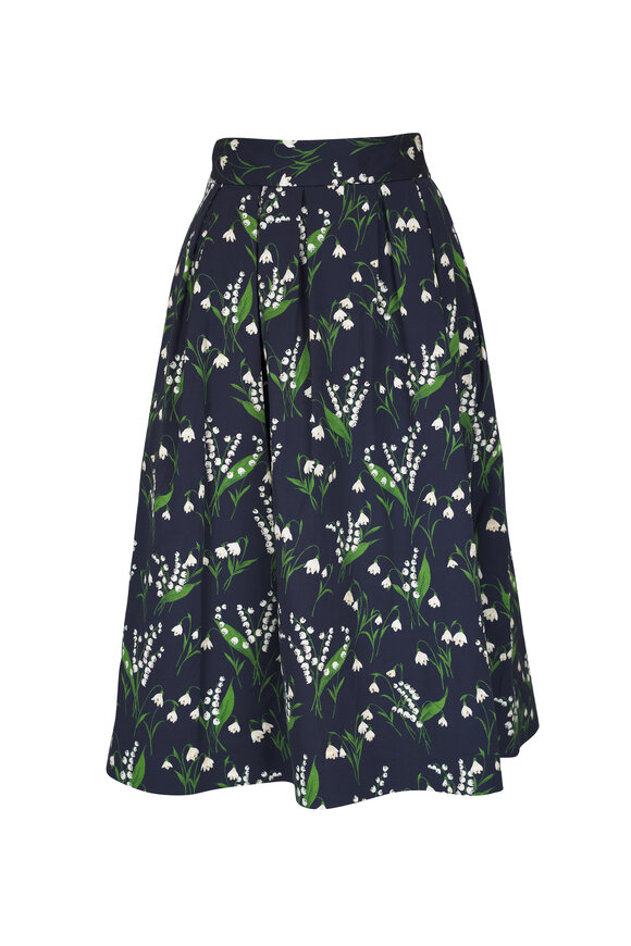 Carolina Herrera Midnight Multi Floral Print Midi Skirt