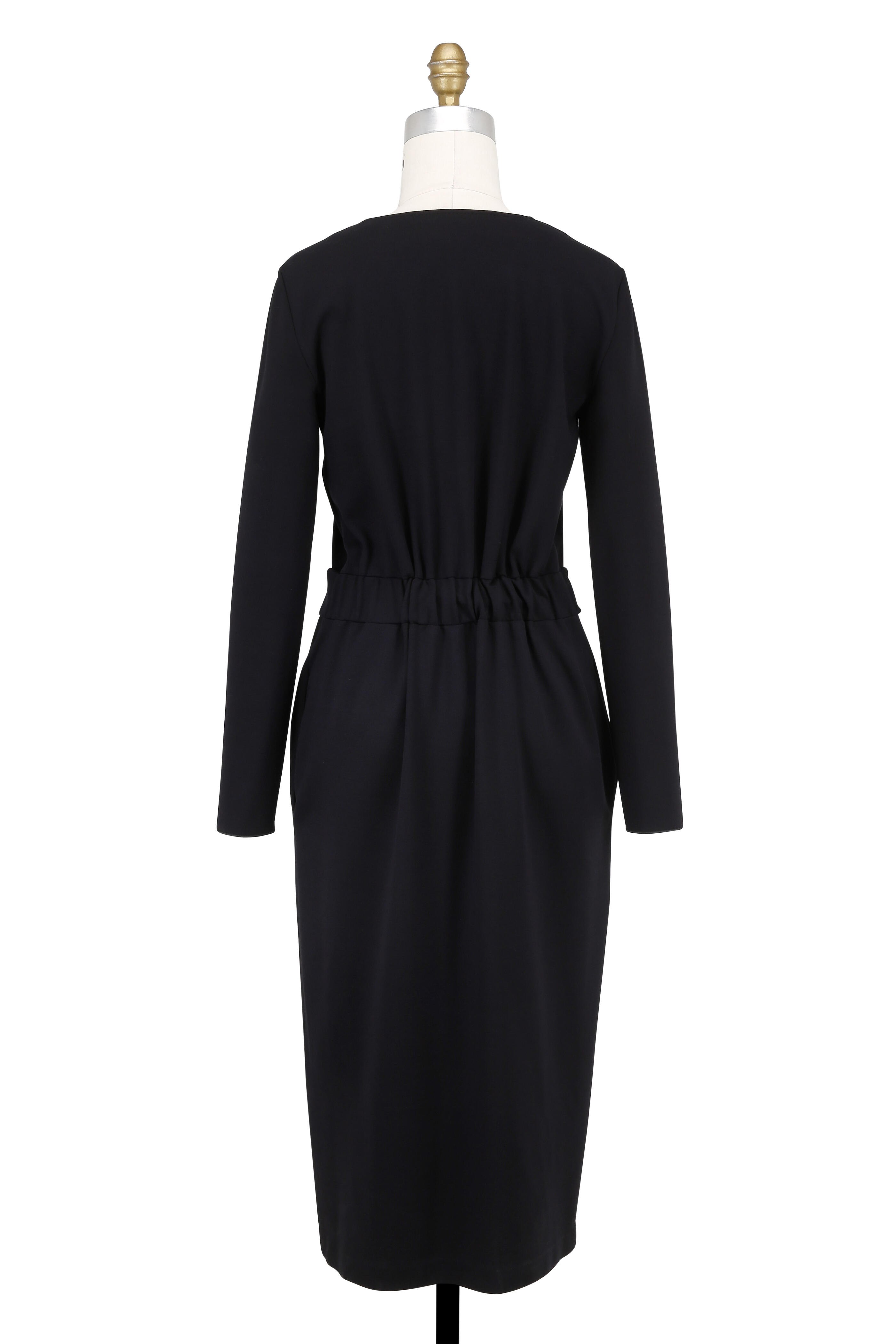 Emporio Armani - Black Stretch Jersey Long Sleeve Belted Dress