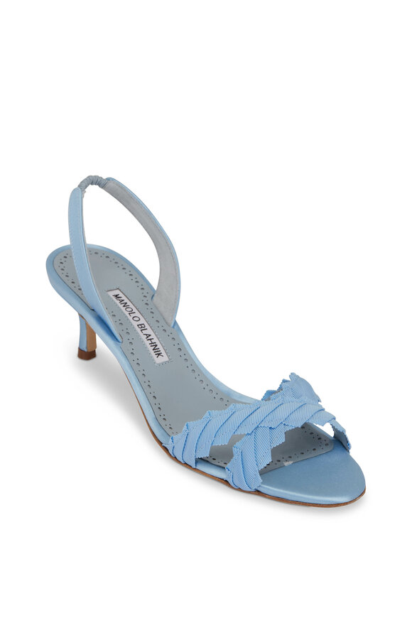 Manolo Blahnik - Ligra Light Blue Satin Sandal, 50mm